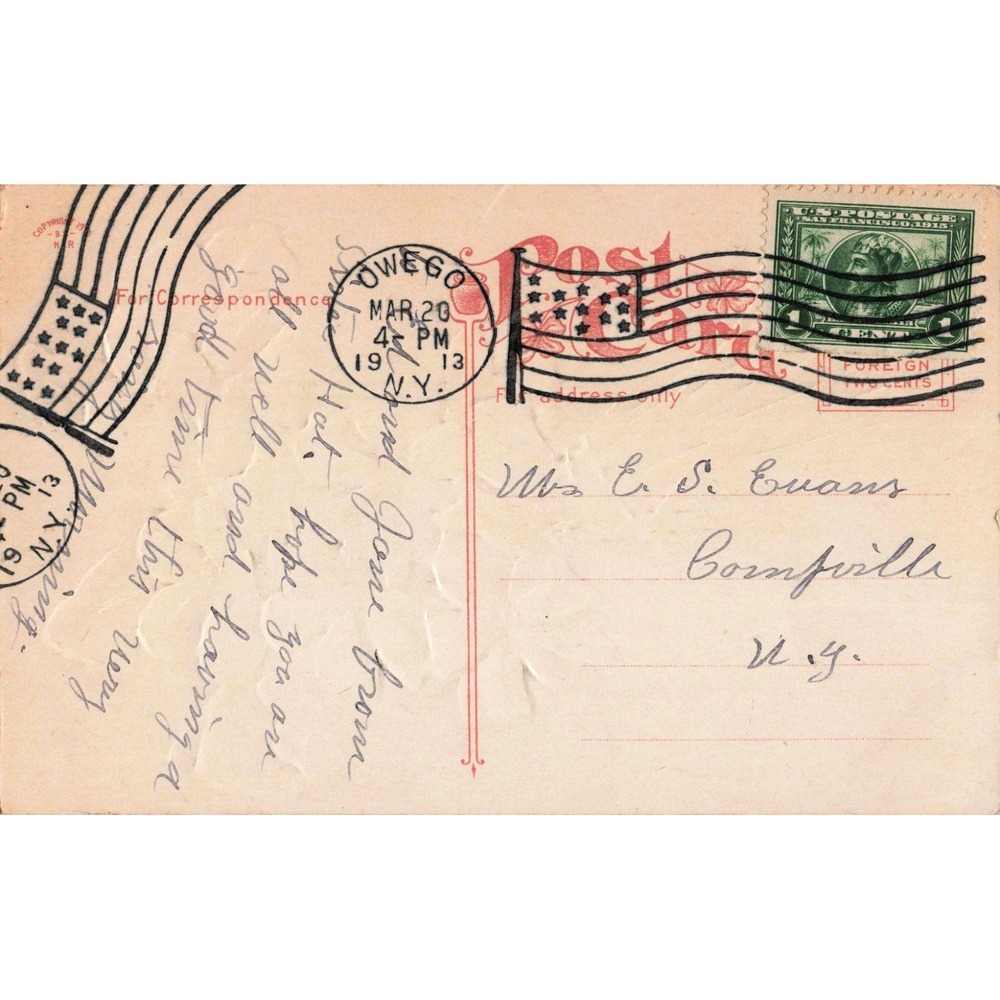 Vintage 1913 Easter Postcard Embossed Yellow Primrose Cross Owego NY Postmark - Picture 2 of 2